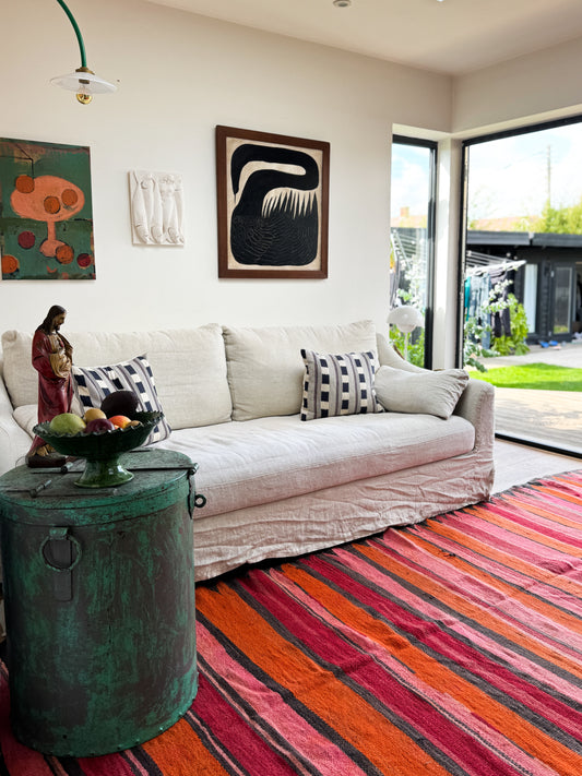 08 - First Love Orange & Pink Vintage Wool Kilim