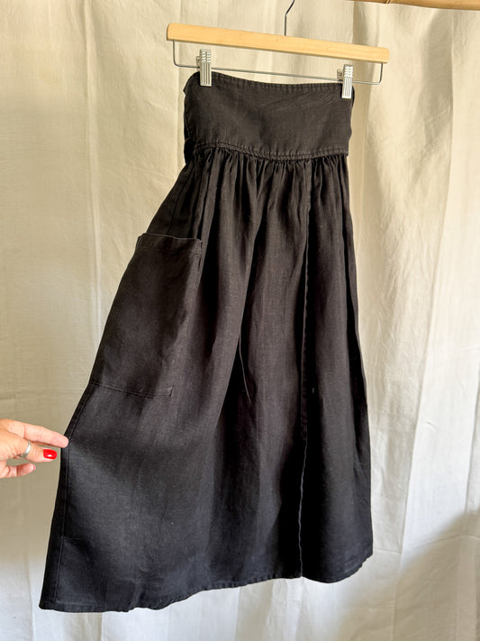 Seaside Tones Black Linen Wrap Skirt OS